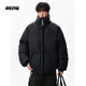 OEMG  美式立領(lǐng)加厚棉服男士秋冬季潮牌棉衣襖刺繡保暖pu皮衣高街外套 黑色 XL [建議110-130斤]