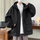 玉格格吉祥（YGGJX）8XL-M新款美式連帽夾克男沖鋒上衣特大碼外套300斤可穿加棉上衣 JK13黑色 7XL 建議240-270斤