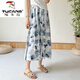 啄木鳥(niǎo)棉綢半身裙女2025年新款夏季薄款高腰時(shí)尚寬松人造棉大擺裙沙灘裙 藍白色 水墨暈染 M 100-145斤