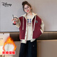 迪士尼女童棒球服外套春秋冬款大童洋氣時(shí)髦加絨刺繡拼色連帽上衣夾克 酒紅色~加絨款 150