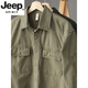 JEEP SPIRIT春秋季工裝襯衫男美式復(fù)古寬松休閑百搭軍綠色阿美咔嘰襯衣外套男 軍綠色 M 建議100-120斤