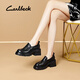 Carl Beck品牌英倫風(fēng)小皮鞋女2025春秋新款厚底系帶松糕單鞋女漆皮方頭女鞋 黑色 40
