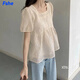 FSHE方領(lǐng)泡泡袖襯衫短袖女夏遮肉短袖上衣法式肌理感娃娃衫 859杏色 M [建議95-105]