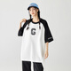 GOLFCROSS男女同款夏季學(xué)院風(fēng)撞色拼接發(fā)泡印花短袖t恤 白拼黑 2XL