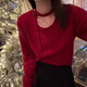 鉑朗尼奧本命年蛇年小個(gè)子羊毛衫女%100羊毛小香風(fēng)復古掛脖氛圍針織打底衫 酒紅色顯白紅-女神