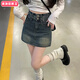 柏潮牛仔裙包臀短裙a字半身裙女新款小個(gè)子高腰顯瘦裙褲氣質(zhì)半裙 藍色【641】 S 建議80-98斤