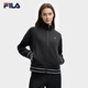 FILA 斐樂(lè)官方女士針織長(zhǎng)袖外套2025夏新款時(shí)尚休閑寬松立領(lǐng)上衣 正黑色-BK M 165/84A/M