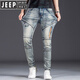 JEEP SPIRIT懷舊藍(lán)色牛仔褲彈力直筒褲男拼接修身機(jī)車(chē)褲男牛仔長(zhǎng)褲棉彈潮男褲 1藍(lán)色 31 (2尺4)130斤