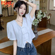FSHE新中式國風(fēng)t恤女白色襯衫春夏季2025盤(pán)扣設計不規則泡泡短袖上衣 白色 L 110-120