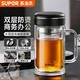 蘇泊爾（SUPOR）玻璃杯男士手柄泡茶杯雙層高硼硅玻璃耐熱水杯保溫玻璃杯辦公杯子 行硯黑 570ml