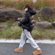 GARNUO云朵泡芙灰色短款羽絨服女2025冬季新款連帽白鴨絨加厚面包服外套 黑色 S 80-100斤