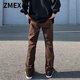 ZMEX美式潮牌休閑褲男士寬松復(fù)古直筒喇叭褲歐美高街vibe風(fēng)工裝褲男 509咖啡[拉鏈款] L [105-115斤]