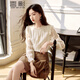 香影法式木耳邊襯衫女2026春季新款釘珠上衣肌理感米白色正肩襯衣 米色 S