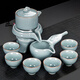 鳳陶凰（FENG TAO  HUANG）自動(dòng)茶具套餐套裝家用懶人泡茶神器出水茶壺中式高檔泡茶器茶杯 定青瓷自動(dòng)茶具六杯套-淺藍