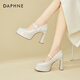 達(dá)芙妮（DAPHNE）婚禮增高小個子超高跟鞋女時尚粗跟淺口瑪麗珍鞋女皮鞋 米色 37