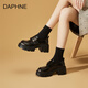 達(dá)芙妮;DAPHNE真皮鏡面樂福鞋2025春季新款學(xué)院復(fù)古英倫風(fēng)小皮鞋擦色增高單鞋 漆面黑色 38