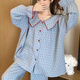 暄琰 睡衣女春夏款韓版甜美大翻領(lǐng)波點(diǎn)可外穿家居服套裝長(cháng)袖長(cháng)褲薄款 復古藍 L 100-120斤