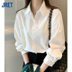 Jret雪紡白襯衫女2025春夏寬松女裝洋氣別致上衣休閑長袖內(nèi)搭疊穿襯衣 白色 M 【90-105斤】