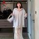 夏雨瑤韓系藍(lán)色蕾絲長(zhǎng)袖襯衫女2025春季新款寬松百搭襯衣長(zhǎng)款蕾絲半身裙 白色蕾絲半身裙 M 【建議95-105斤】