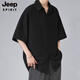 JEEP SPIRIT短袖襯衫男夏季冰絲黑色免燙大碼休閑襯衣痞帥垂感寬松抗皺襯衫潮 C110黑色 5XL