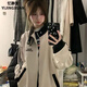 憶靜萱（YIJINGXUAN）街頭ins復古美式條紋上衣外套女2025春秋季新款寬松設計感夾克 杏色外套 L