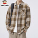 大嘴猴（paul frank）長(cháng)袖襯衫男士春秋季格子襯衣男潮休閑上衣外套男裝 卡其色 XL