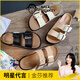 公猴真皮拖鞋女夏季新款厚底方扣休閑沙灘勃肯涼拖鞋平底羅馬涼鞋 米白 38