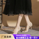 愛(ài)妮貓82308 尖頭高跟鞋女細(xì)跟2024年春夏新款方扣大水鉆法式中空單鞋 裸色【8cm】 36