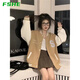 FSHE2025慵懶風(fēng)春秋新款外套小香風(fēng)短款寬松拼色學(xué)生刺繡棒球服外套女 卡其色 春秋外套 XL 125-140