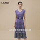 藍(lán)地[莫奈花園系列]LANDI紫色V領(lǐng)束腰長款無袖蕾絲連衣裙女2025夏新品 紫羅蘭 L