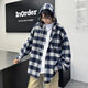 席臣港味新款格子連帽襯衫夾克男女長(cháng)袖大碼外套2025年慵懶風(fēng)休閑上衣 黑色 5XL 建議210-225斤左右