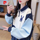 皮爾卡丹（pierre cardin）假兩件衛衣女polo領(lǐng)撞色寬松小個(gè)子春秋薄款2025新款早秋上衣外套 藏青色領(lǐng)子 L 適合116-135斤