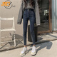 Jret牛仔褲女夏季2025緊身顯瘦彈力小腳褲九分時尚百搭高腰鉛筆褲 藍(lán)灰 1003 30 建議120-130斤
