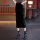 皮爾卡丹（pierre cardin）金絲絨包臀裙亮片半身裙時尚潮流開叉女裙子一步裙2025秋季新款 黑色 M 165