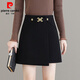 皮爾卡丹（pierre cardin）毛呢短裙半身裙女不規(guī)則高腰顯瘦包臀a字包裙子春秋冬季2025新款 黑色 XL 建議114-124斤