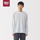 無印良品（MUJI）男式 天竺編織 圓領(lǐng)長袖T恤男士打底衫 白色條紋 XL 