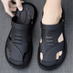 EXUELING包頭半拖鞋男士夏季外穿真皮兩用開(kāi)車(chē)涼鞋運動(dòng)沙灘防滑夏天涼拖鞋 黑色 42 (260mm)