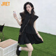 Jret黑色小飛袖連衣裙女裝夏季設計蛋糕裙初戀甜美小個子短裙子 黑色 L