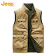 吉普（JEEP）美國正品Jeep高端美式工裝馬甲男士春秋季兩面穿立領(lǐng)無袖坎肩外套 卡其色【國際大牌】 XL 建議 140-155斤