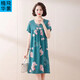 楠飛華裳新款綿綢女士印花連衣裙短袖夏季薄款家居休閑綿綢睡qun 綿綢連衣裙-蓮花芙蓉 均碼（建議100-140斤）