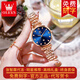 歐利時(shí)進(jìn)口機芯手表女時(shí)尚簡(jiǎn)約氣質(zhì)女士手表鋼帶防水石英女表帶日歷手表 女神-玫瑰金色藍面