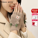 CHALL KITTY毛線手套女秋冬季翻蓋半指露指手套毛絨可愛保暖針織手套2025新款 深卡其-品牌禮盒裝高檔高級感