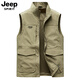 JEEP SPIRIT高檔工裝馬甲男2025春秋季寬松釣魚(yú)坎肩背心男士商務(wù)休閑上衣外套 卡其色 XL