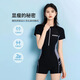 BRCZRO（法國）新款游泳衣女士連體服裝褲遮肉顯瘦學(xué)生運動(dòng)高彈泡溫泉夏 黑配灰 XL 體重55-60kg身高158-170cm