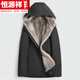 恒源祥貂皮派克服男貂內(nèi)膽水貂整貂皮毛一體貂絨外套尼克服休閑大碼 黑色殼+卡其內(nèi)膽連帽款 袖有毛 6XL 180-200斤