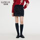 歌莉婭（GOELIA）半身裙女冬季新款絲絨短裙小A包臀裙子1CNR2C100 00B黑色 L