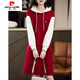 皮爾卡丹（pierre cardin）拼接撞色假兩件衛衣裙胖MM特大碼300斤春秋寬松顯瘦中長(cháng)款連衣裙 酒紅色 XL 120-150斤
