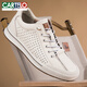 卡帝樂(lè )鱷魚(yú)（CARTELO）隱形內增高6cm春季男士真皮運動(dòng)休閑皮鞋板鞋溫州實(shí)心防滑牛筋底 卡其鏤空款 37