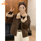 派吉鯊外套女2025秋冬小個(gè)子皮毛一體機車(chē)服棉服 咖色 S 80-100斤