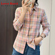 LOVER RUCCI小熊磨毛格子襯衫女款春秋冬加厚純棉襯衣打底衫寬松休閑上衣外套 粉色 15號色 2XL 建議115-125斤